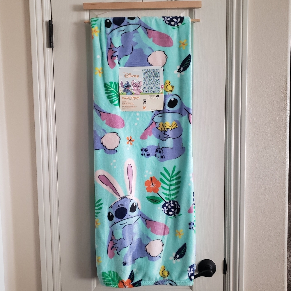 Disney Stitch Easter Teal Plush Throw Blanket NWT 50x70